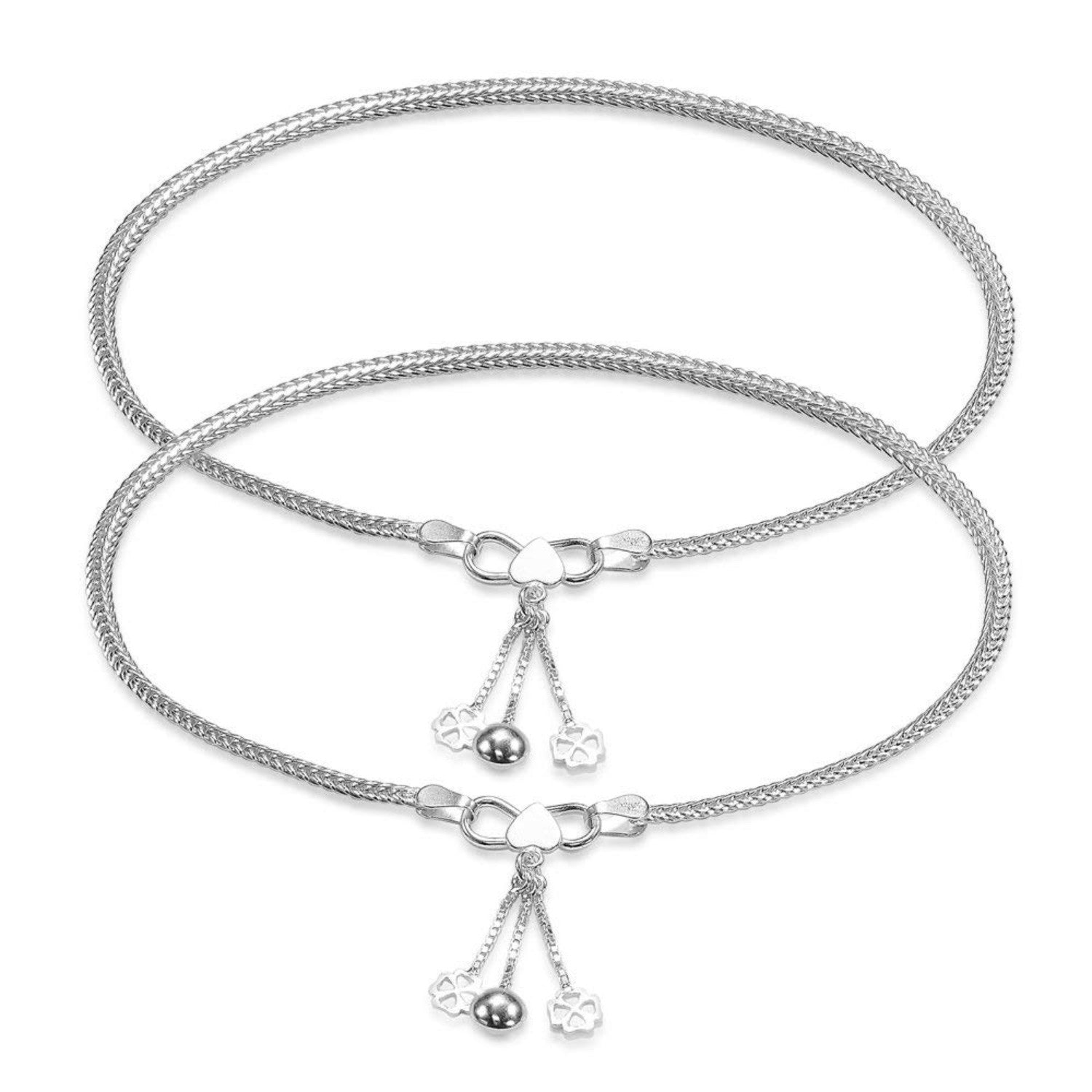 925 Sterling Silver Modern Sleek Chain Anklets Pair for Women