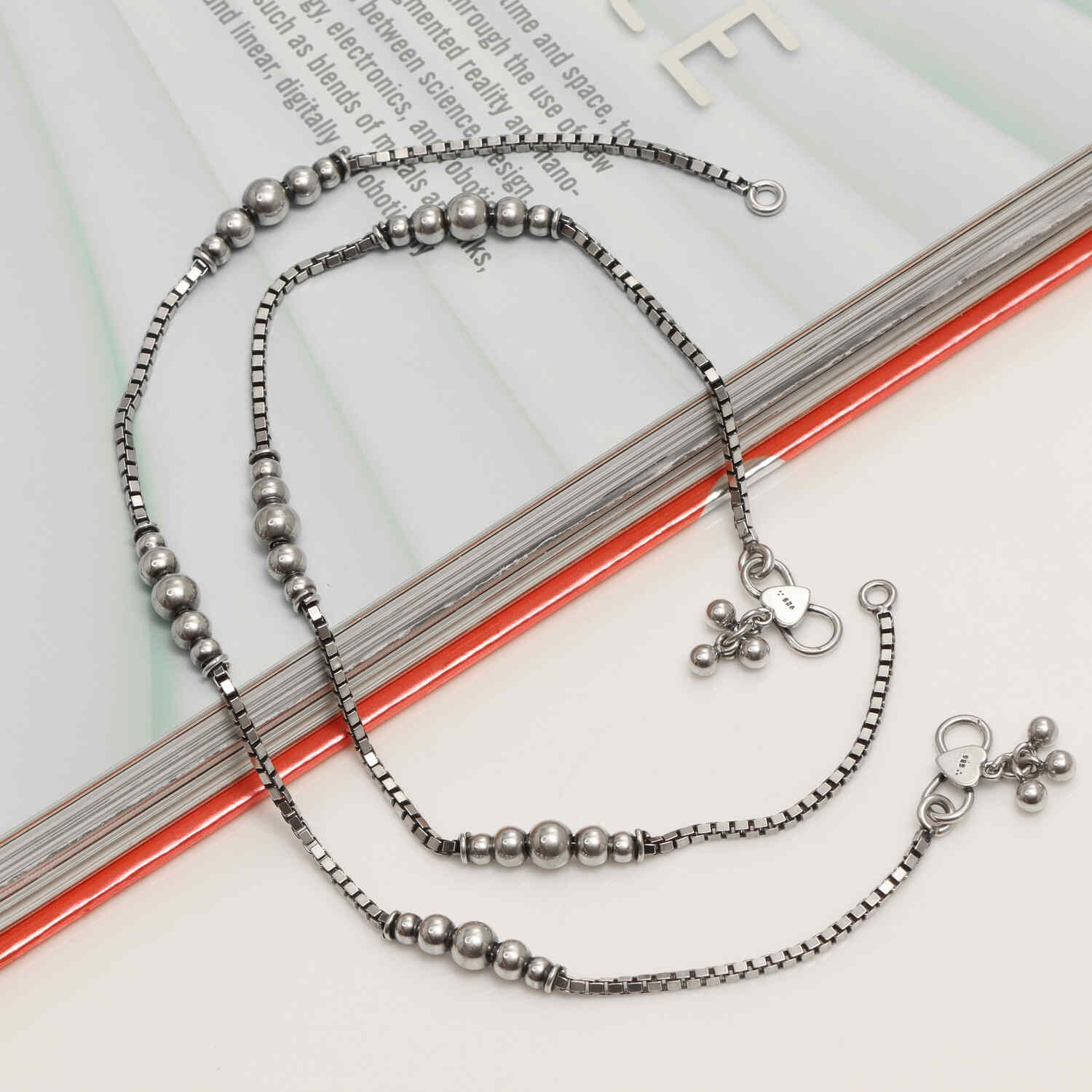 925 Sterling Silver Women Antique Beads Anklet for Women