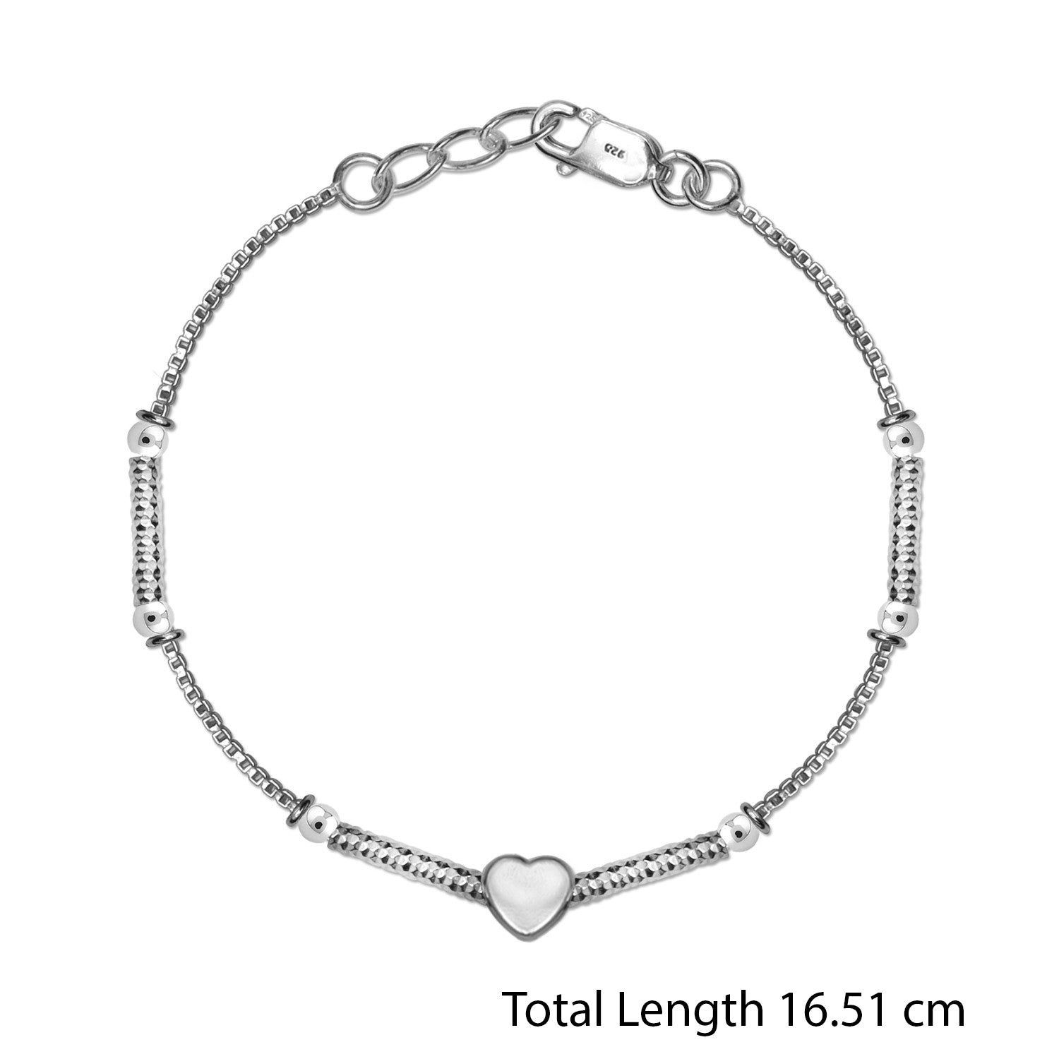 925 Sterling Silver Heart Shape Modern Anklets for Kids 4 to 8 Year Girls