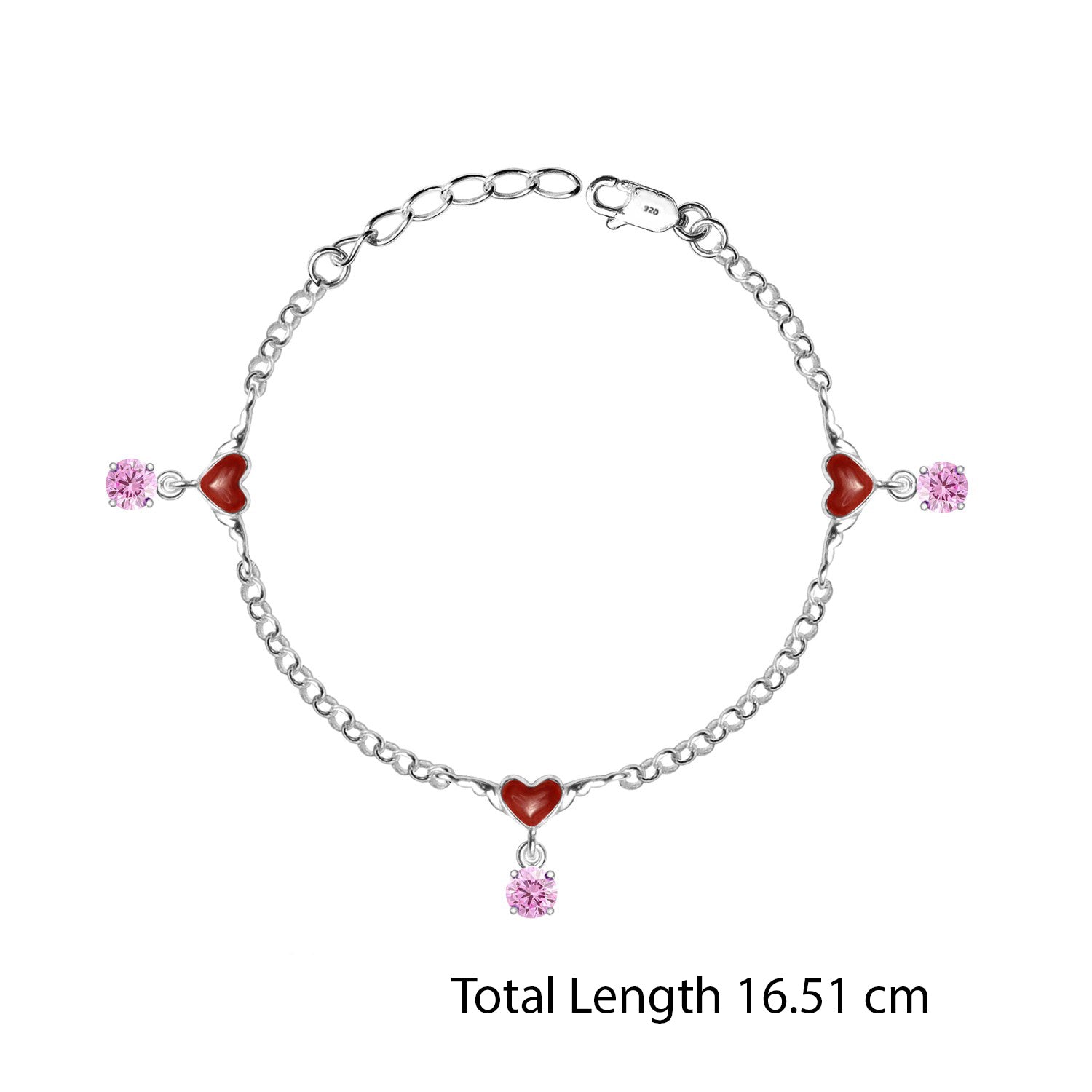 925 Sterling Silver Enameled Heart Shaped Modern Anklets for Kids 4 to 8 Year Girls