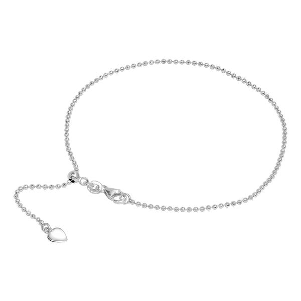 925 Sterling Silver Heart Charm Round Bead Ball Chain Adjustable Ankle for Women 1PC