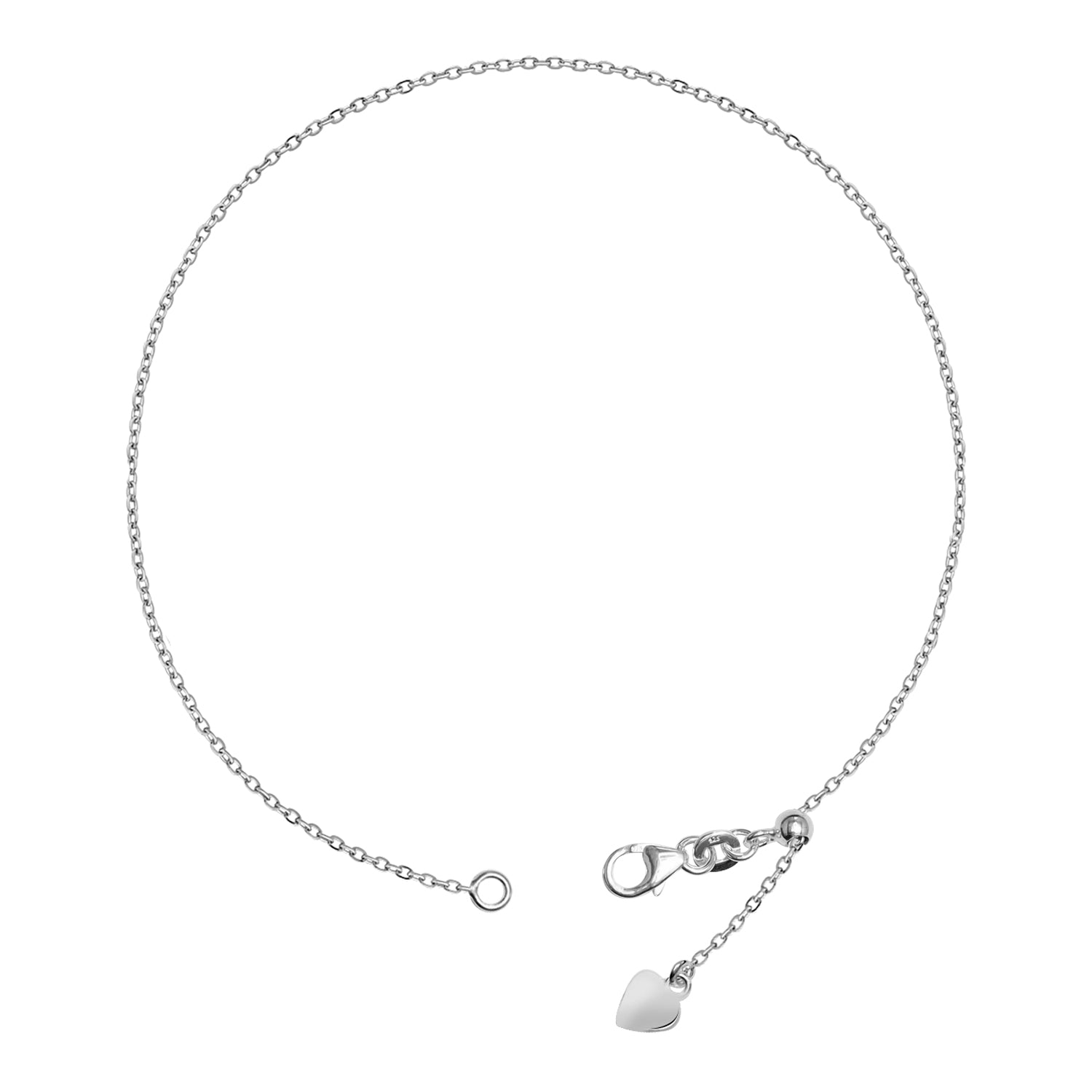 925 Sterling Silver Hanging Heart Charm Cable Chain Adjustable Ankle for Women 1PC