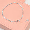 925 Sterling Silver Diamond-Cut Oval Bead Ball Chain Anklet with Heart Charm for Women