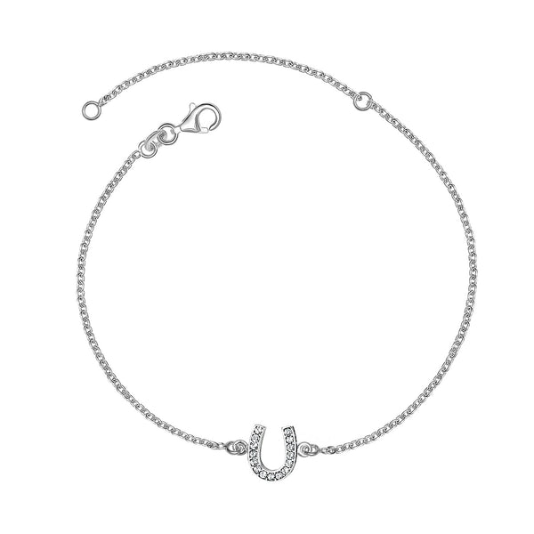 925 Sterling Silver Cubic Zirconia Goodluck HorseShoe Charm Sparkling Anklets for Women 1 Pc