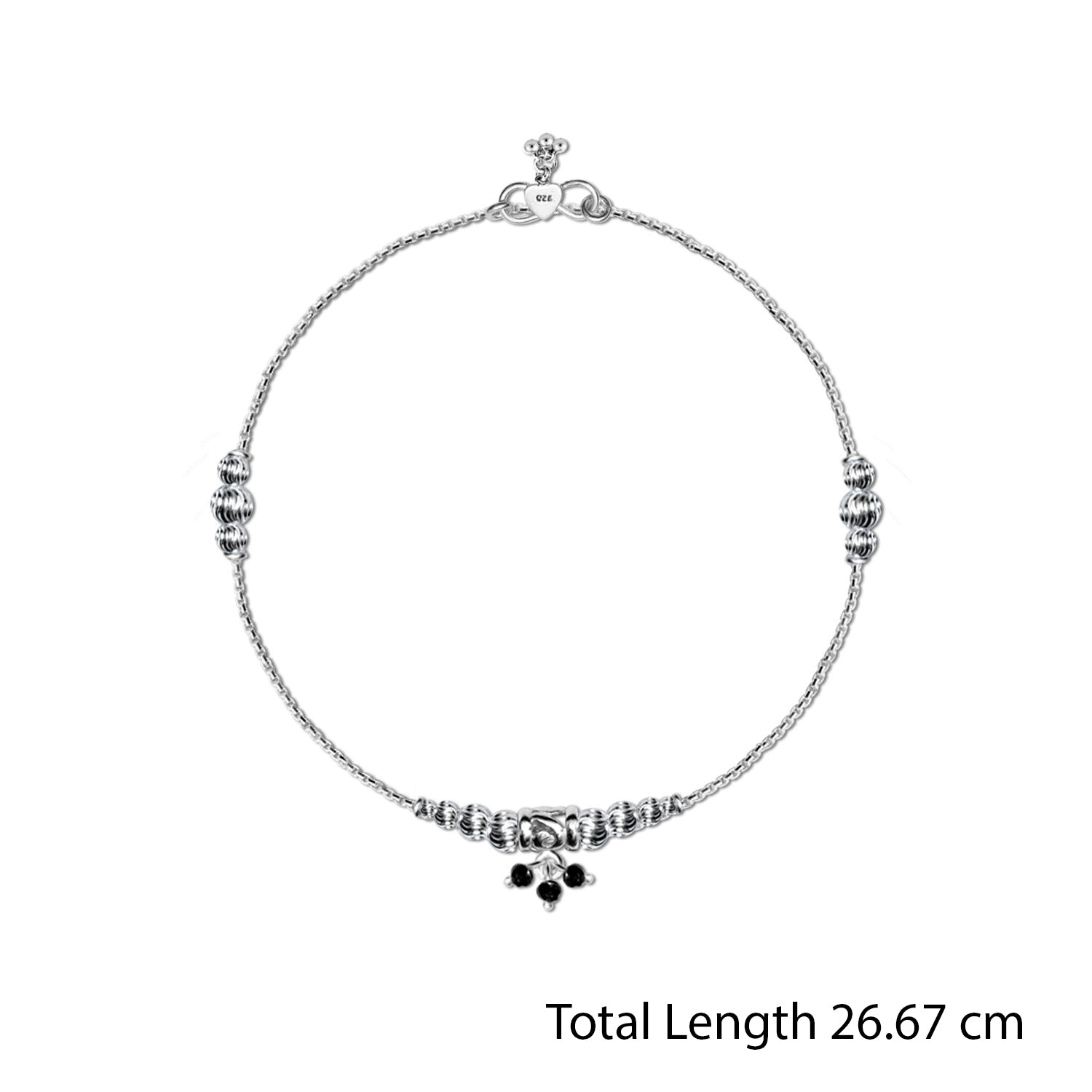 925 Sterling Silver Diamond Cut Black Bead Anklets for Women