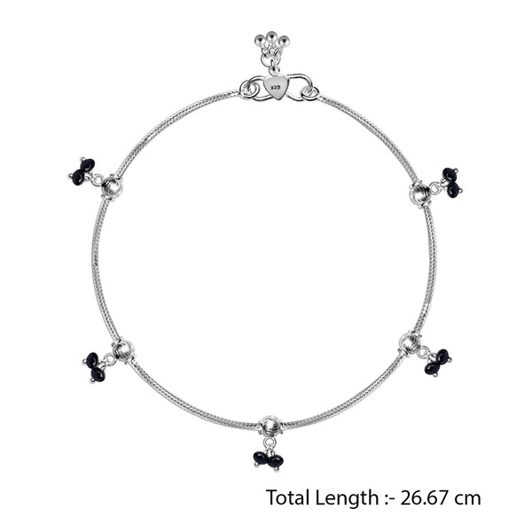 925 Sterling Silver Diamond Cut Black Bead Anklets for Women