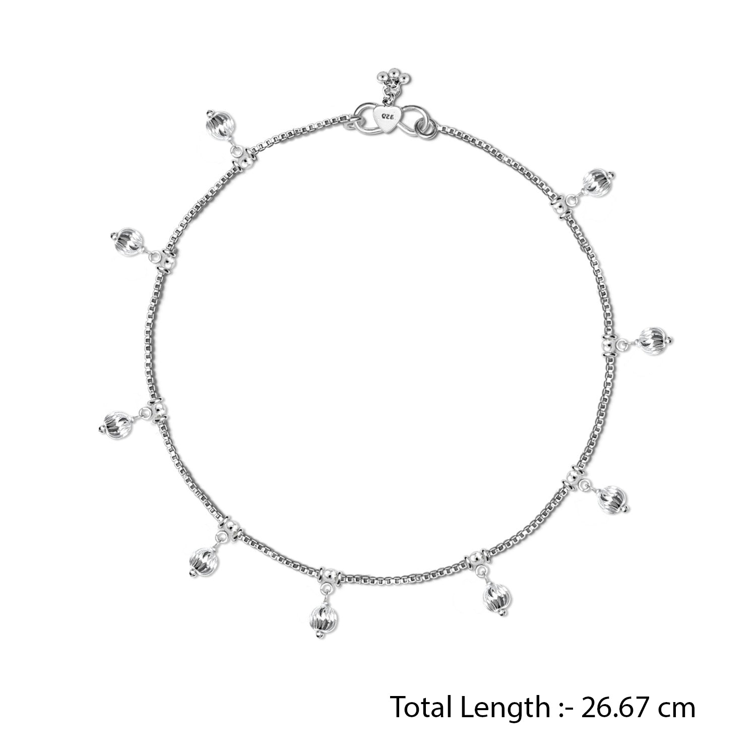 925 Sterling Silver Diamond Cut Bead Anklets for Women