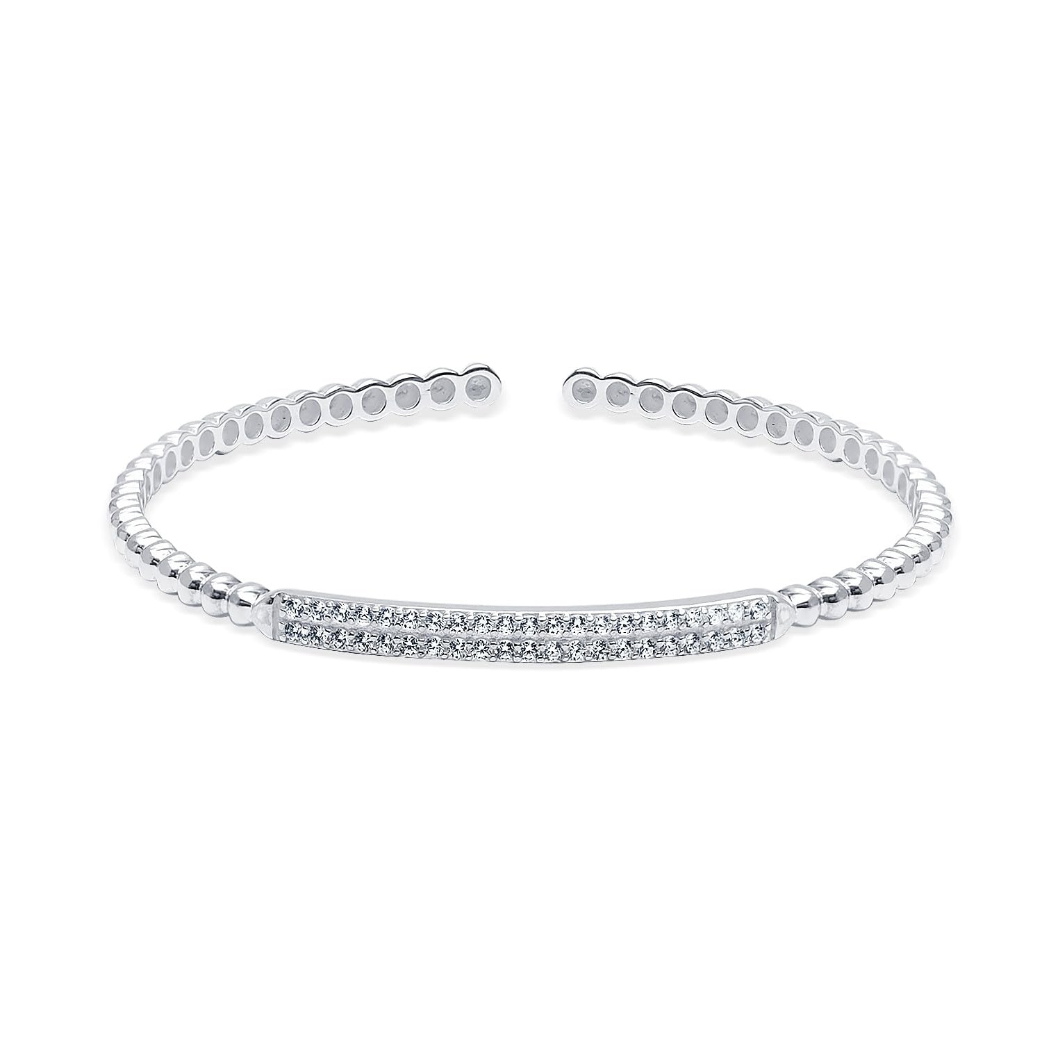 925 Sterling Silver Textured Pave Cubic Zirconia Cuff Bangle Bracelet for Women