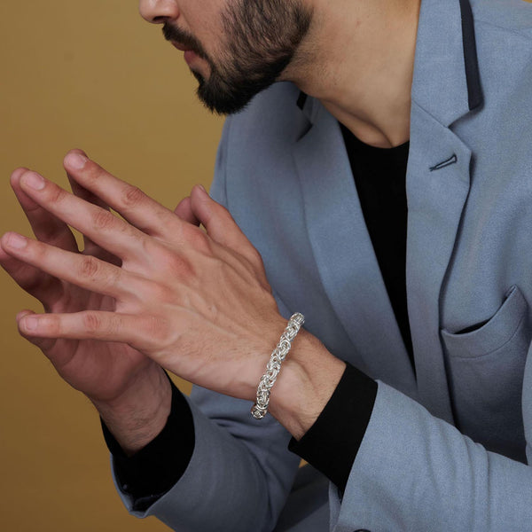 925 Sterling Silver Byzantine Chain Bracelet for Men's