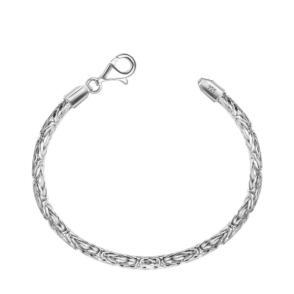 925 Sterling Silver Italian Handmade Round Byzantine Link Chain Bracelet for Women 4 CM