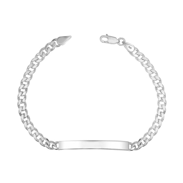 925 Sterling Silver Designer Curb Chain ID Bracelet for Men and Boys 22 CM