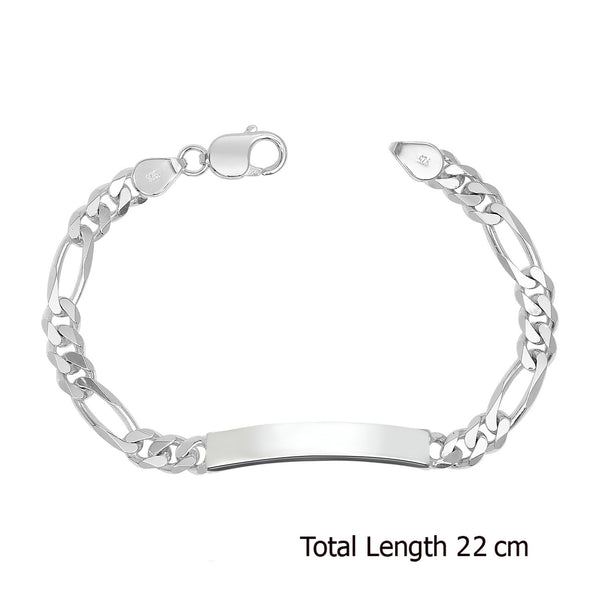 925 Sterling Silver Designer Figaro Chain ID Bracelet for Men