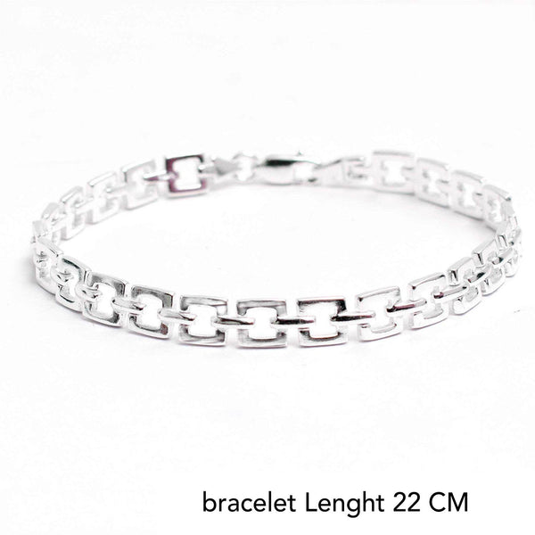 925 Sterling Silver Square Link Bracelet for Men and Boys 22 CM