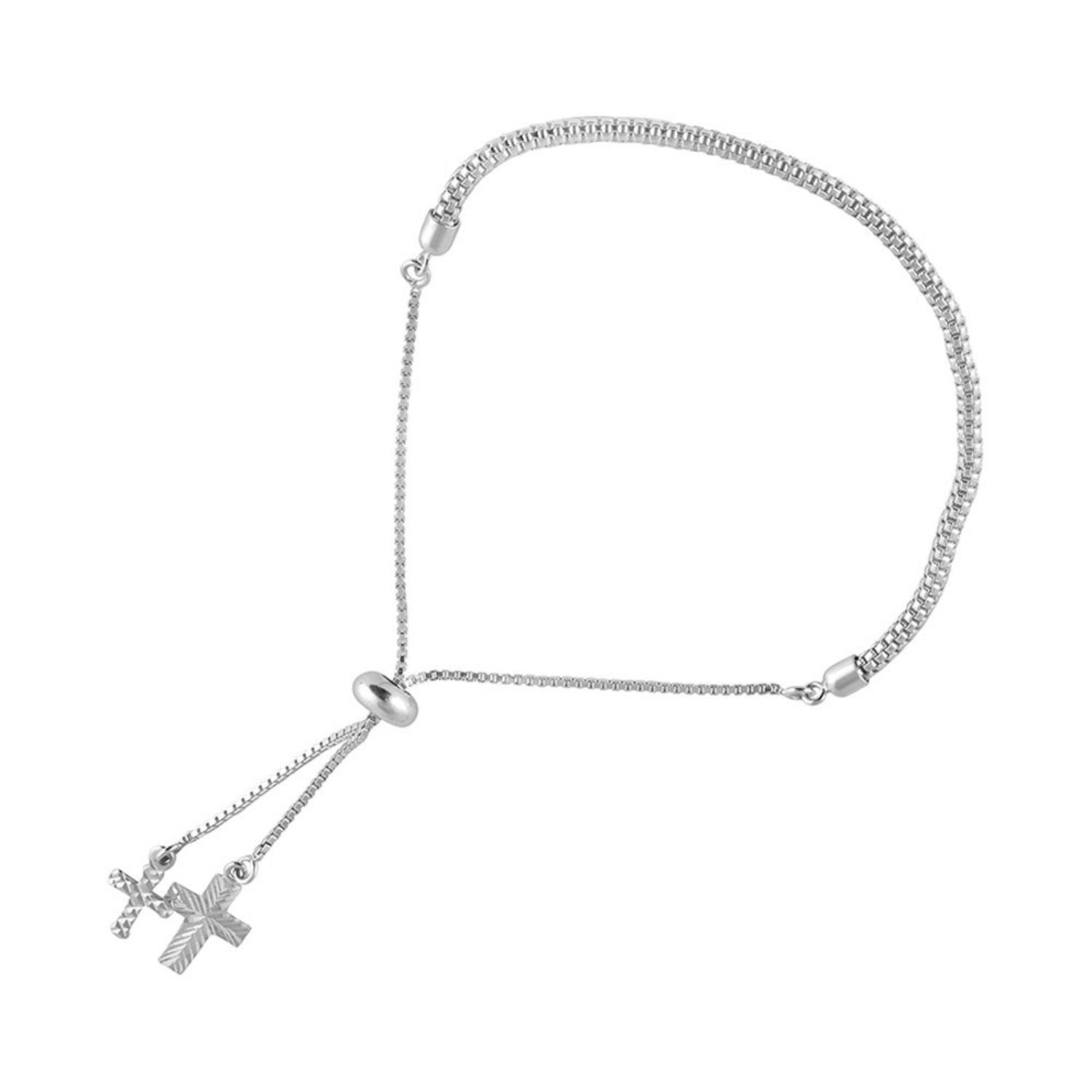 925 Sterling Silver Cross Adjustable Sliding Bolo Bracelet for Women