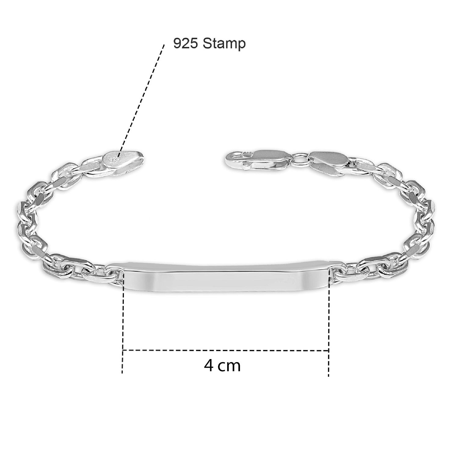 925 Sterling Silver Cable Chain Bar ID Bracelet for Men and Boy