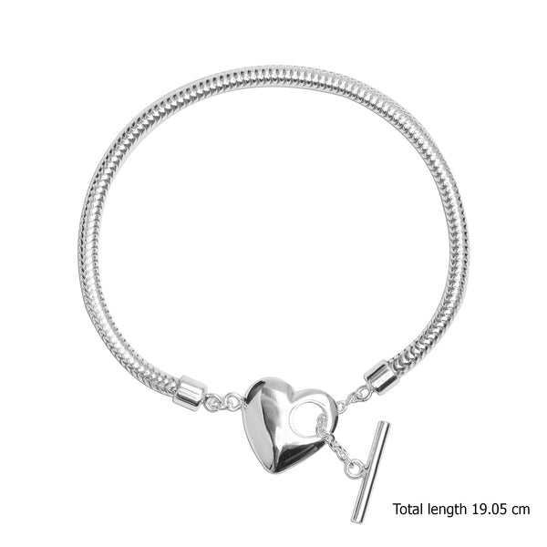 925 Strerling Silver Elegent Love Heart Charm Adjustable Italian Snake Chain Wristband Bracelet for Women Teen