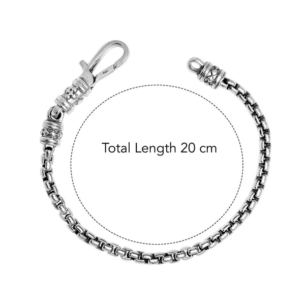 925 Sterling Silver Antique Italian Square Rolo Link Round Box Chain Bracelet for Men