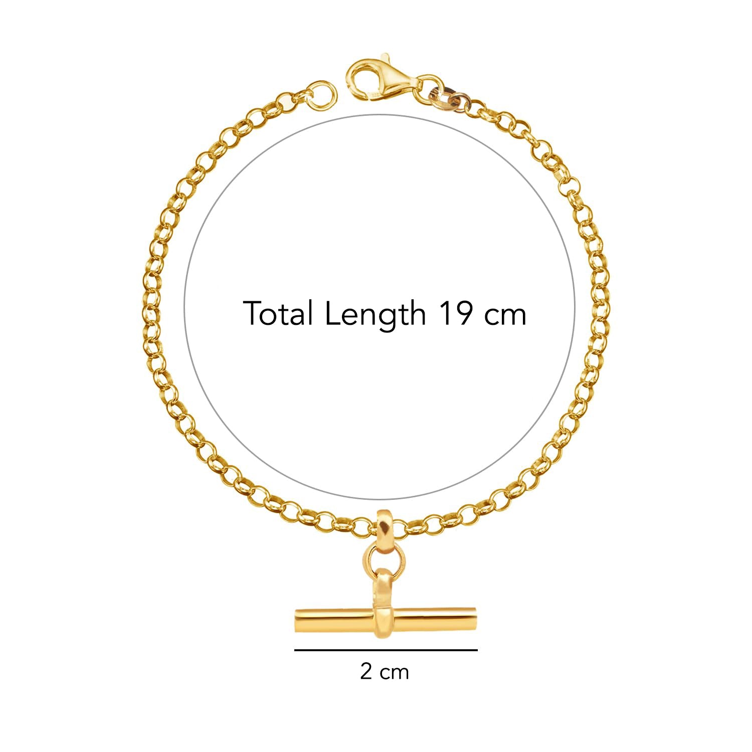 925 Sterling Silver Belcher 14K Gold-Plated T-Bar Charm Rolo Chain Bracelet for Women