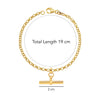 925 Sterling Silver Belcher 14K Gold-Plated T-Bar Charm Rolo Chain Bracelet for Women