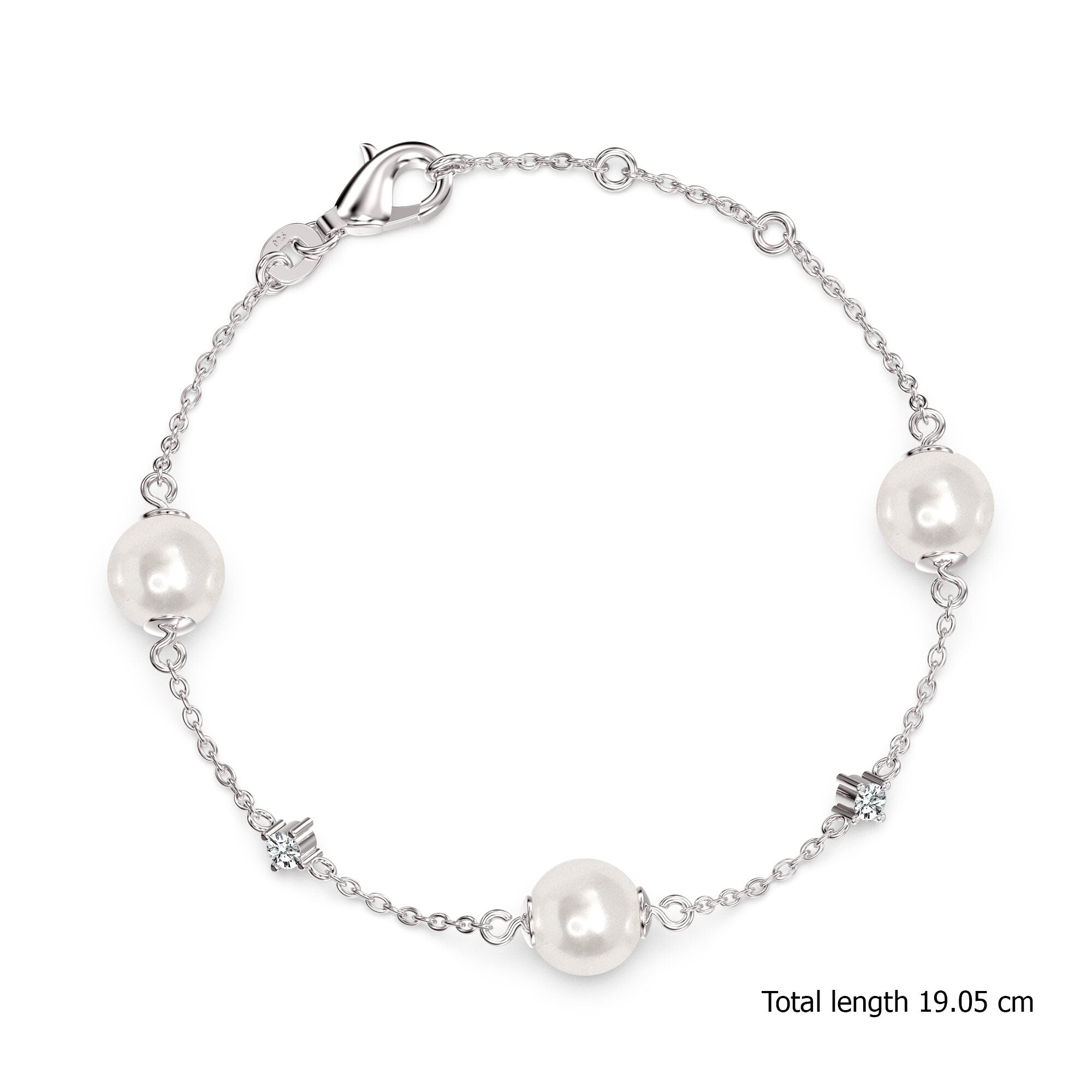 925 Sterling Silver Pearl CZ Bracelet for Women and Girls