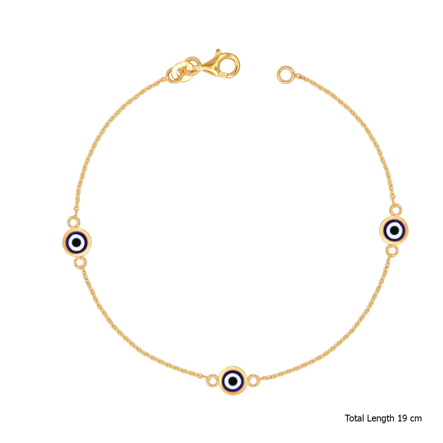 925 Sterling Silver 14K Gold Plated Adjustable Bead Blue Evil Eye Station Bracelet for Women Teen