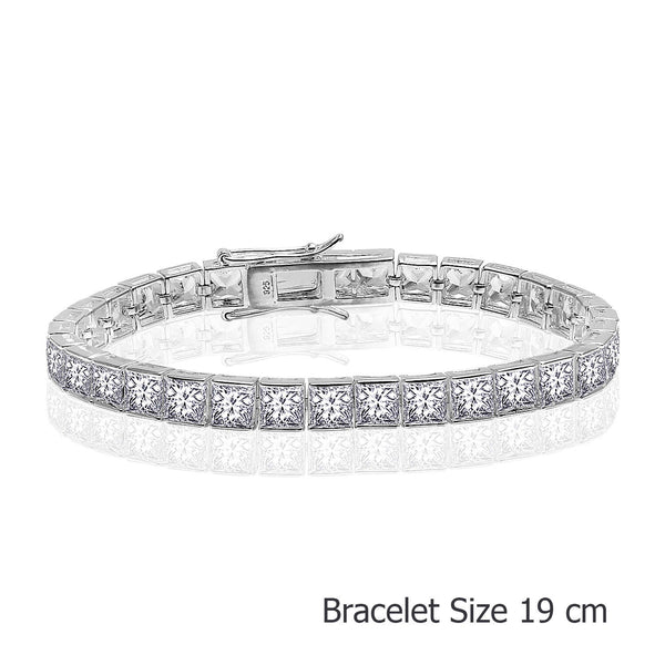 925 Sterling Silver Cubic Zirconia Square Princess Cut Tennis Bracelet for Women