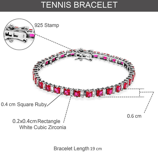 925 Sterling Silver Classic Cubic Zirconia & Ruby Tennis Bracelet for Women