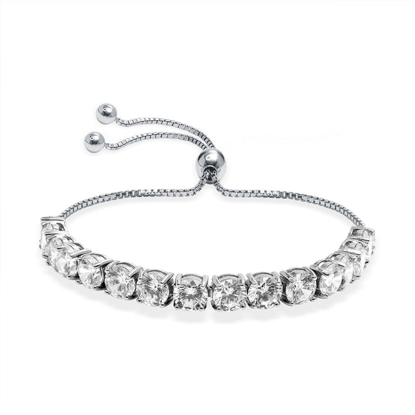 925 Sterling Silver Round Cubic Zirconia Tennis Adjustable Bolo Bracelet for Women