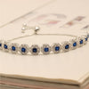 925 Sterling Silver Tennis Round Cubic Zirconia & Blue Sapphire Adjustable Bolo Bracelet for Women