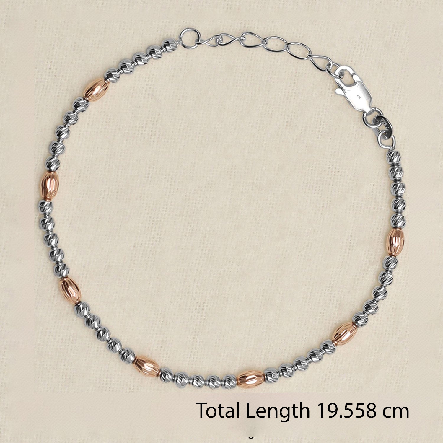 925 Sterling Silver Designer Diamond Cut Bead Bracelet for Women and Girls 19 CM