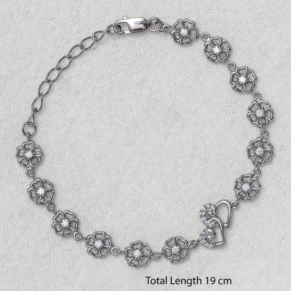 925 Sterling Silver Designer Cz Heart and Flower Style Tennis Bracelet for Women and Girls