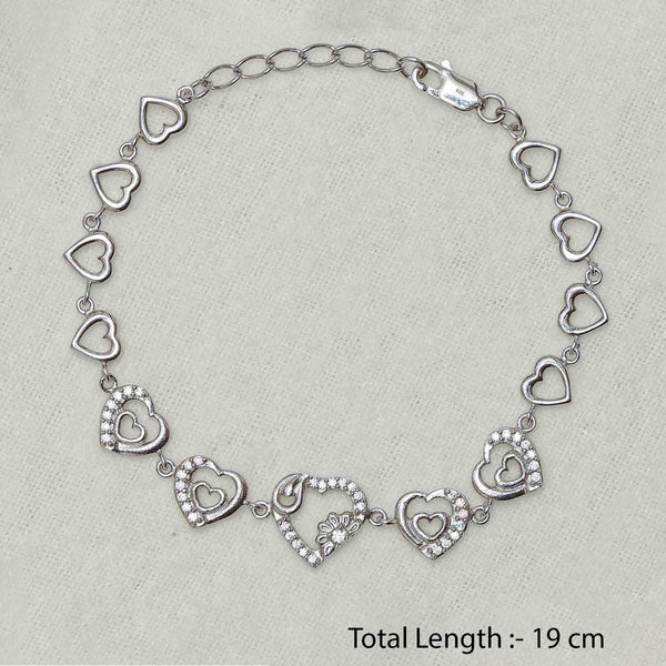 925 Sterling Silver Designer Cz Heart Bracelet for Women and Girls 19 CM