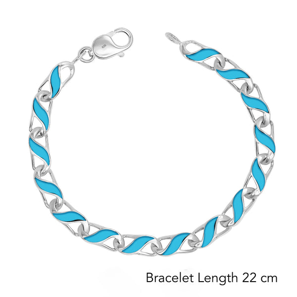 925 Sterling Silver Enamel Link Chain Bracelet for Men's