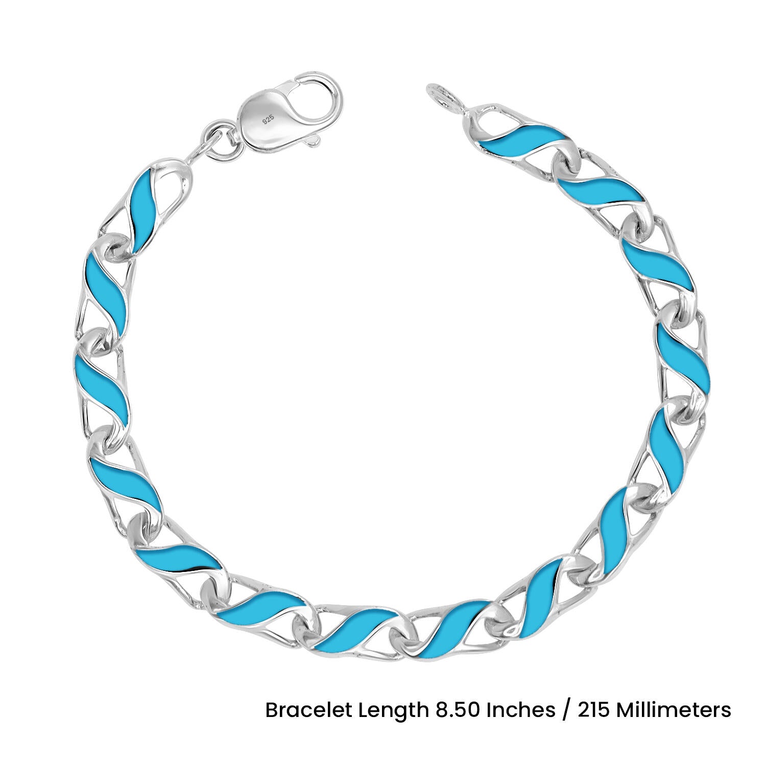 925 Sterling Silver Enamel Link Chain Bracelet for Men's