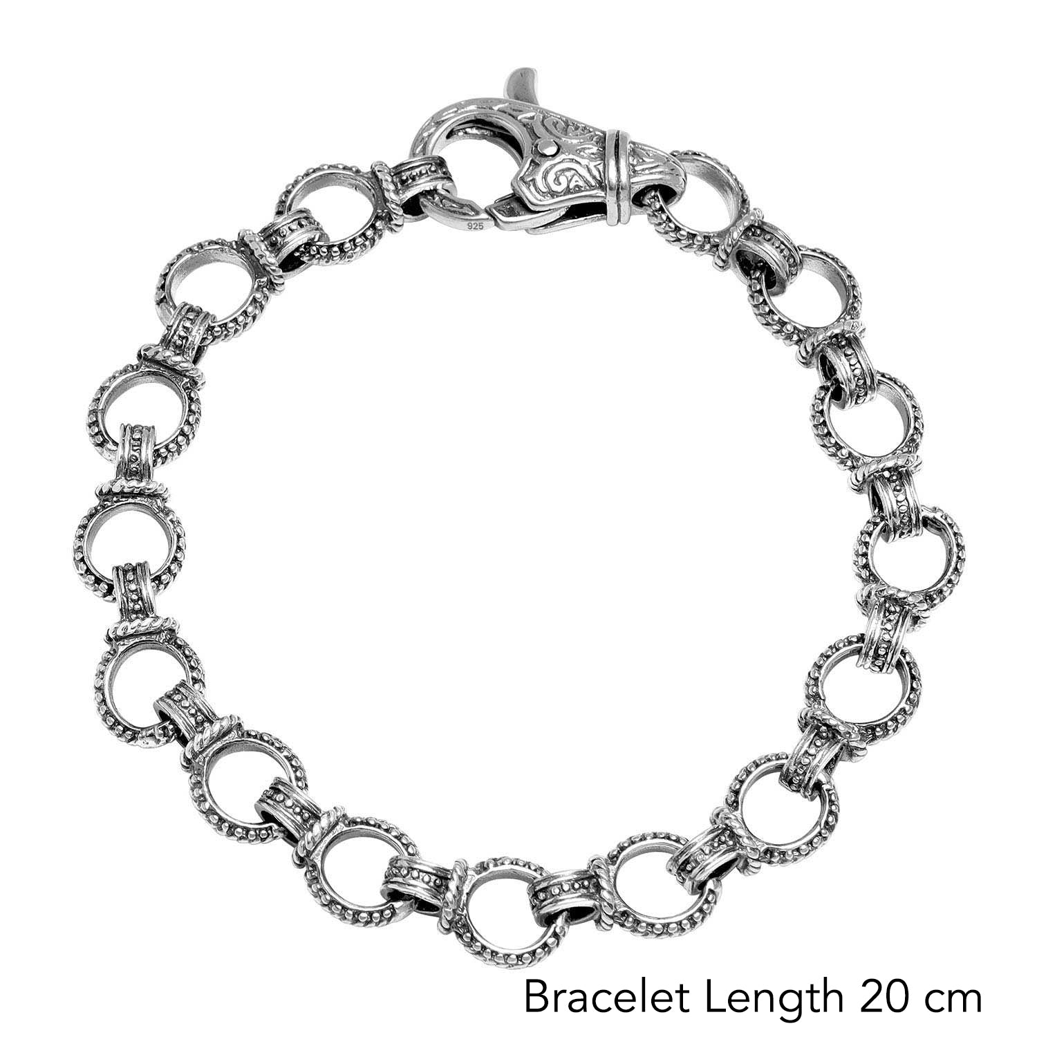 925 Sterling Silver Textured Round Link Chain Bracelet for Men and Boys