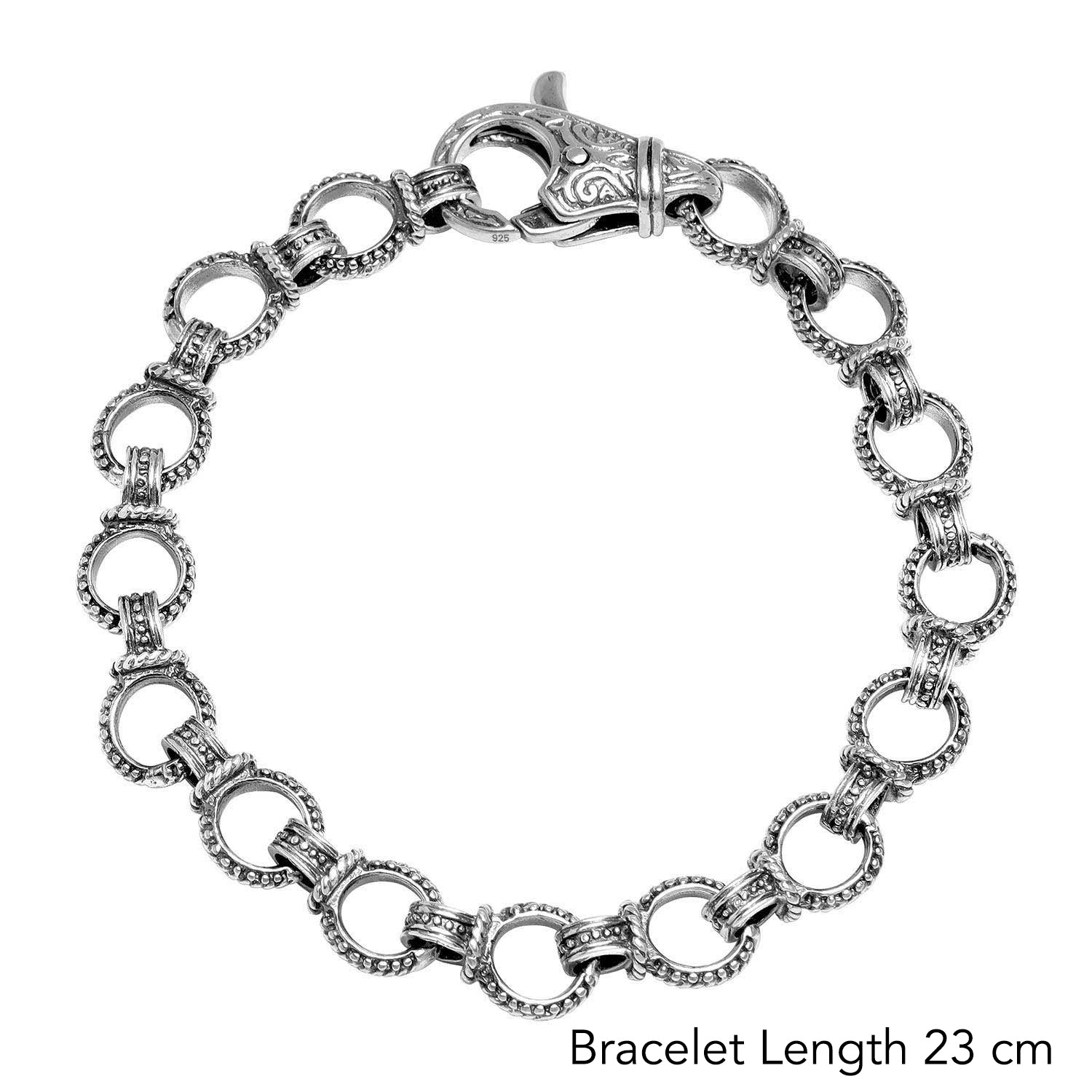 925 Sterling Silver Textured Round Link Chain Bracelet for Men and Boys