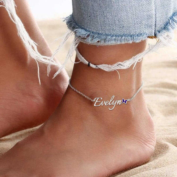 Personalised 925 Sterling Silver Name and Enamel Anklet for Women and Girls 1 Pc