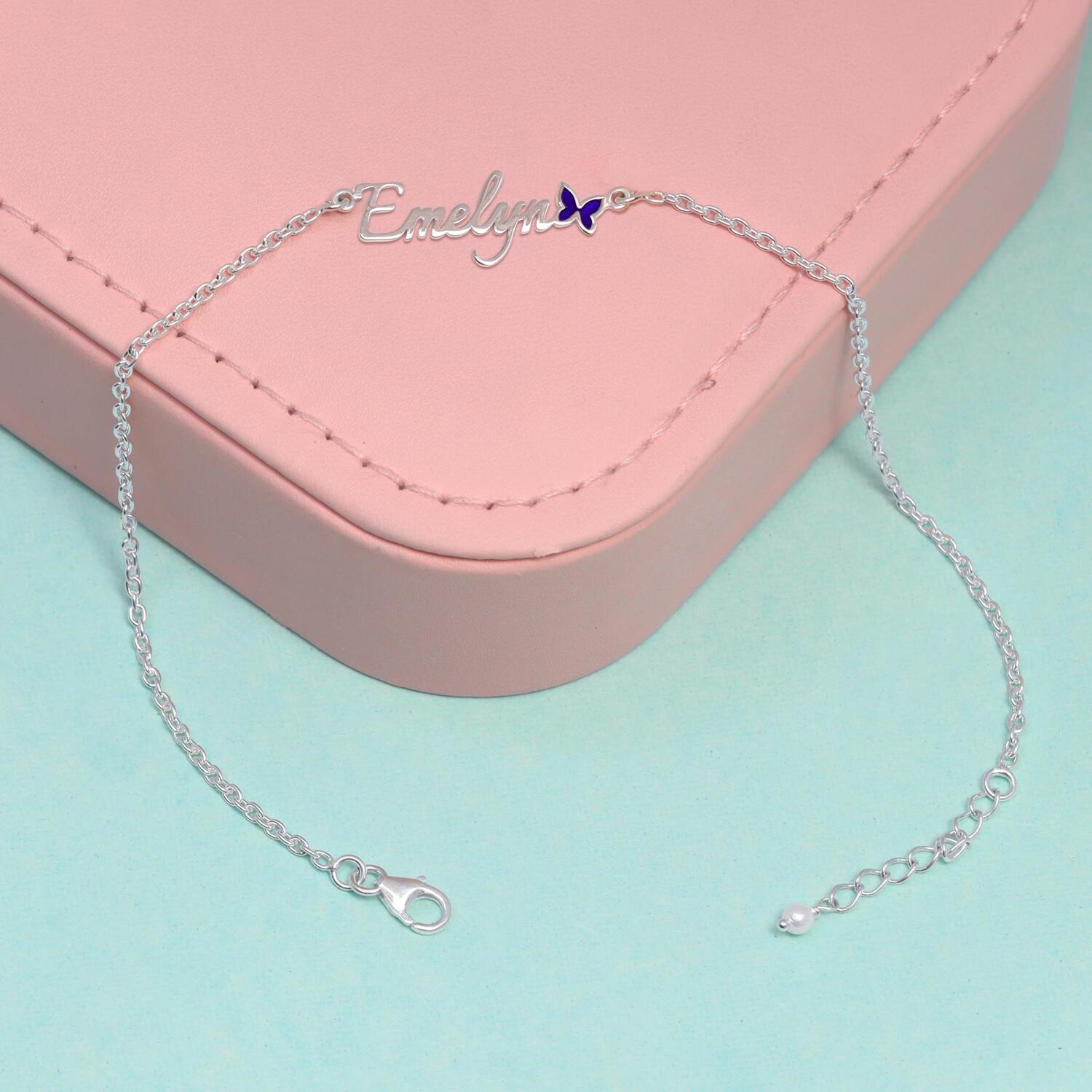 Personalised 925 Sterling Silver Name and Enamel Anklet for Women and Girls 1 Pc