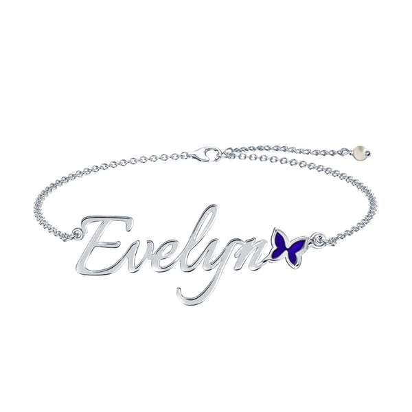 Personalised 925 Sterling Silver Name and Enamel Anklet for Women and Girls 1 Pc