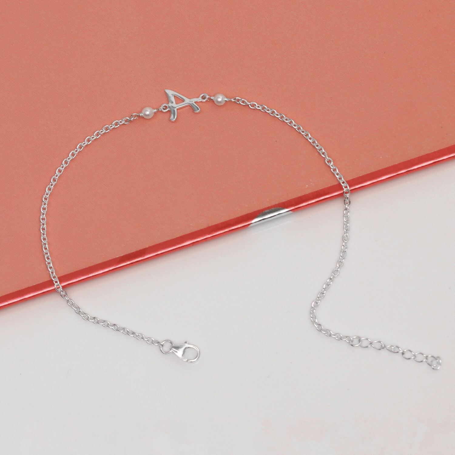 Personalised 925 Sterling Silver Letter Anklet with Pearl for Women and Girls 1 Pc