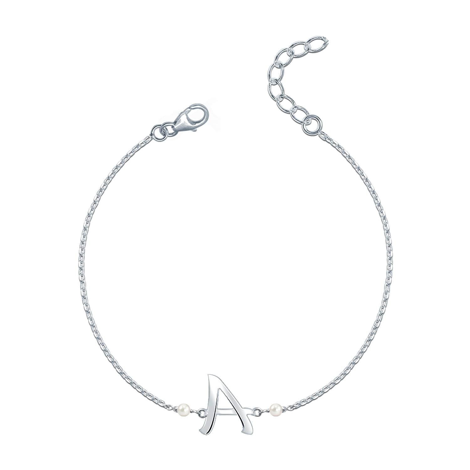 Personalised 925 Sterling Silver Letter Anklet with Pearl for Women and Girls 1 Pc