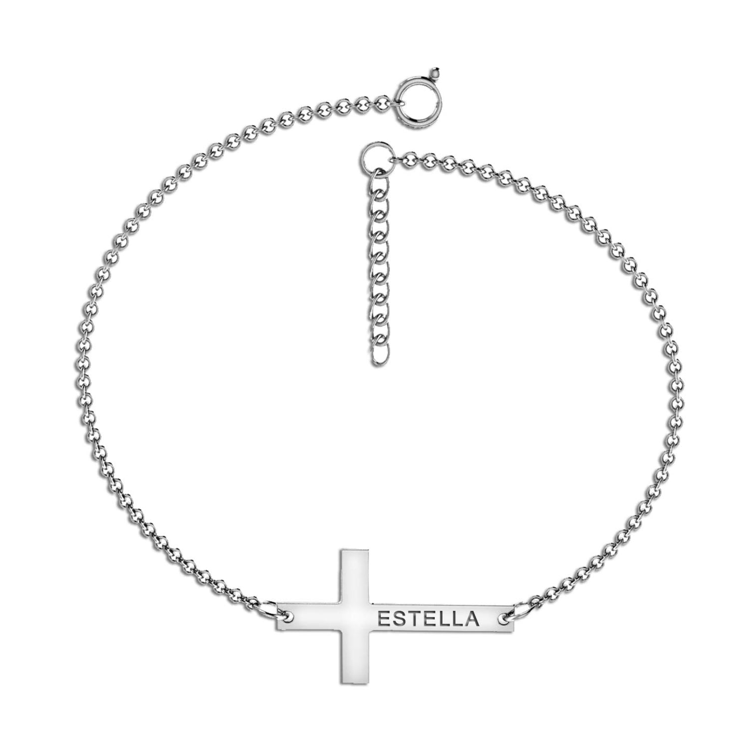 925 Sterling Silver Personalized Engraved Cross Name Bracelet for Women and Girls