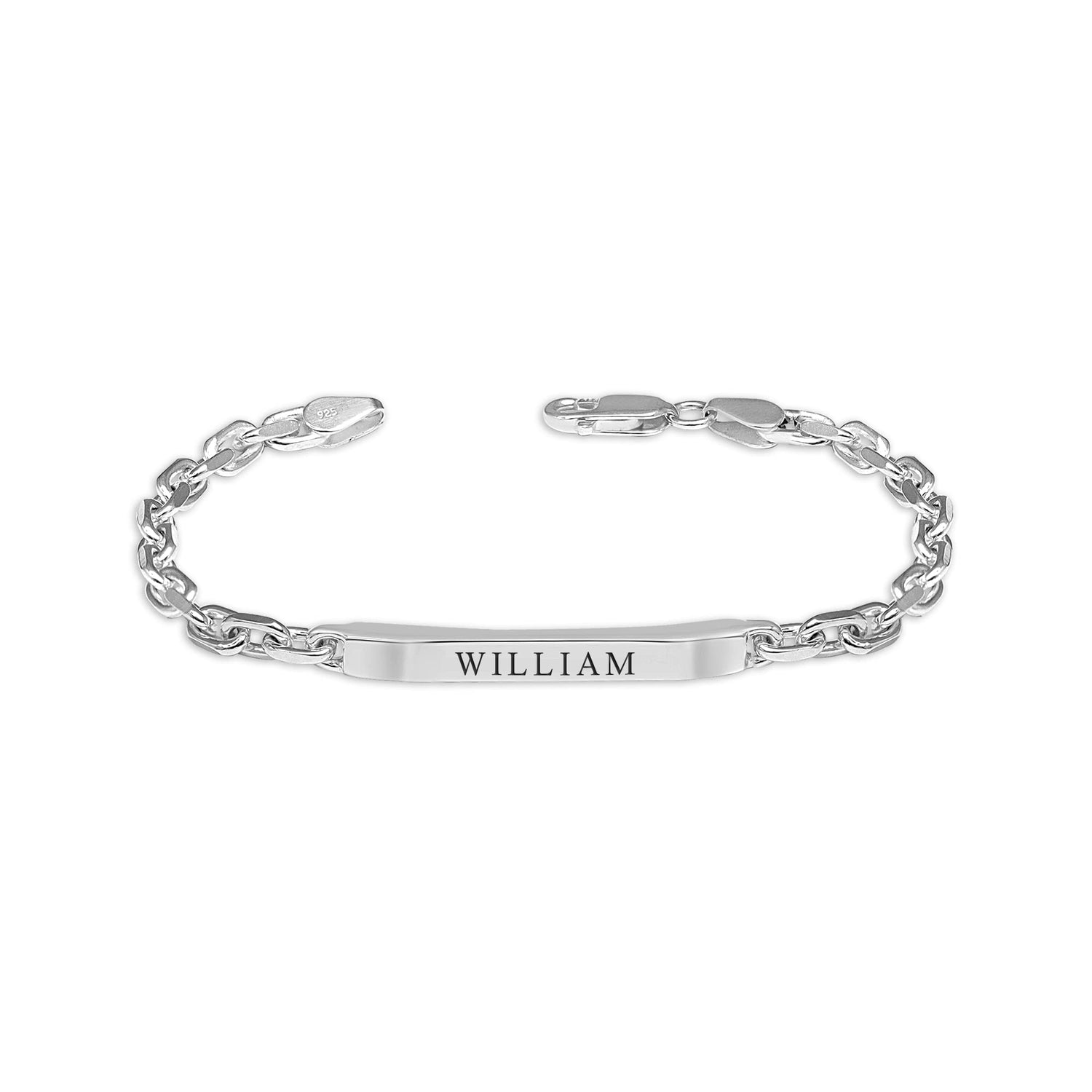 Personalised 925 Sterling Silver Engraved Name Cable Chain ID Bracelet for Men and Boys