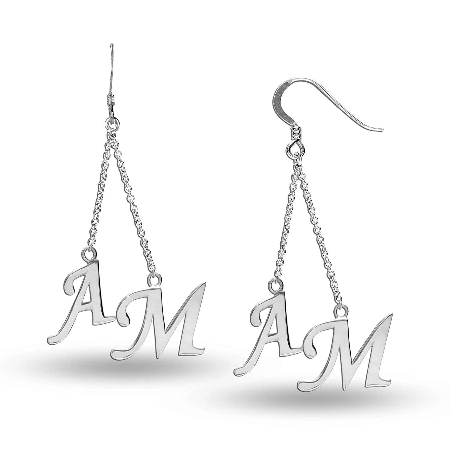 Personalised 925 Sterling Silver Initial Tassel Dangler Earrings for Teen Women