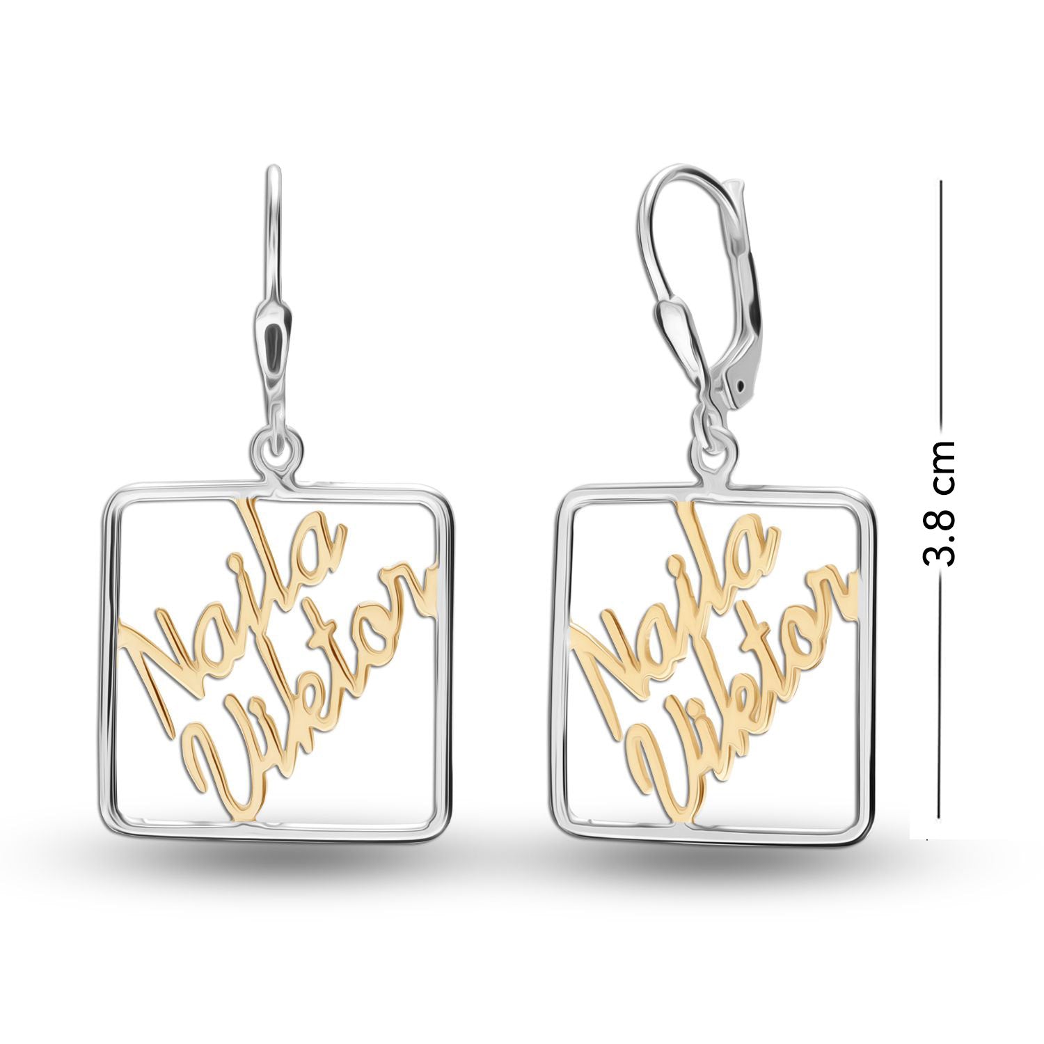 Personalised 925 Sterling Silver Tone Name Couple Dangle Earrings for Teen Women