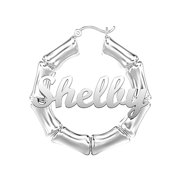 Personalised Customised 925 Sterling Silver Bamboo Name Hoop Earrings for Women and Girls 50 MM