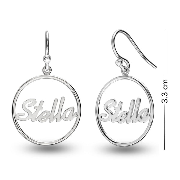 Personalised 925 Sterling Silver Name Round Shape Earring for Teen Women