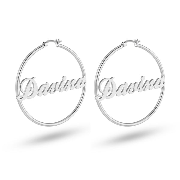 Personalised 925 Sterling Silver Name ClickTop Hoop Earrings for Teen Women