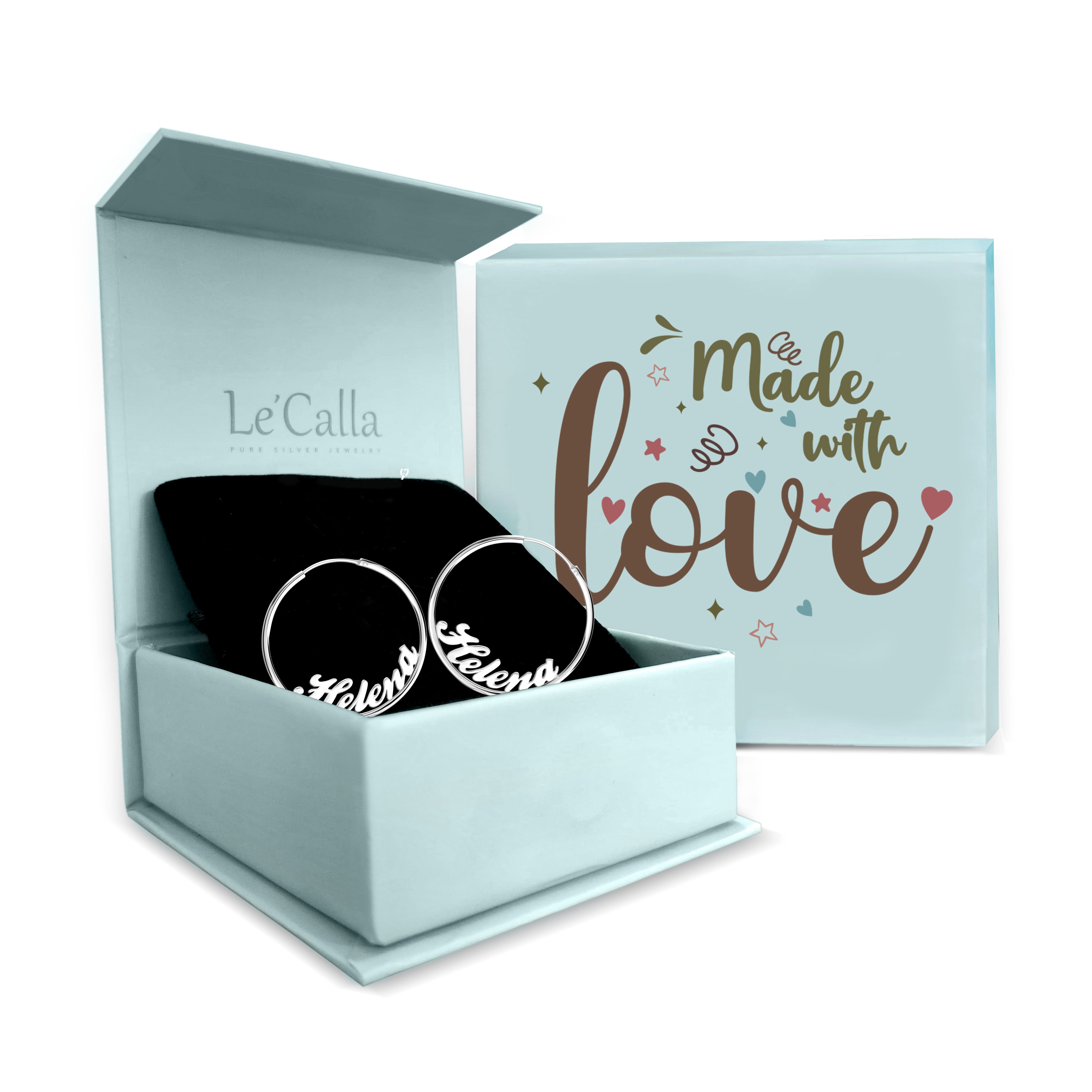 Personalised 925 Sterling Silver Name Endless Hoop Earrings with Personalised Message BOX for Teen Women