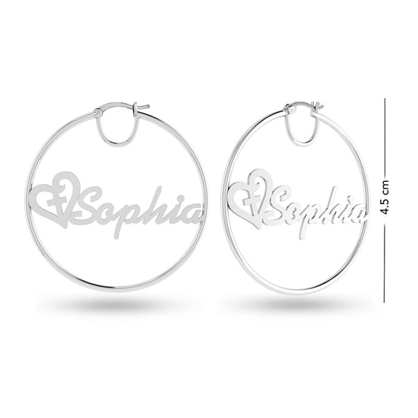 Personalised 925 Sterling Silver Heart Name BIG Hoop Earrings with Personalised Photo & Message BOX for Teen Women